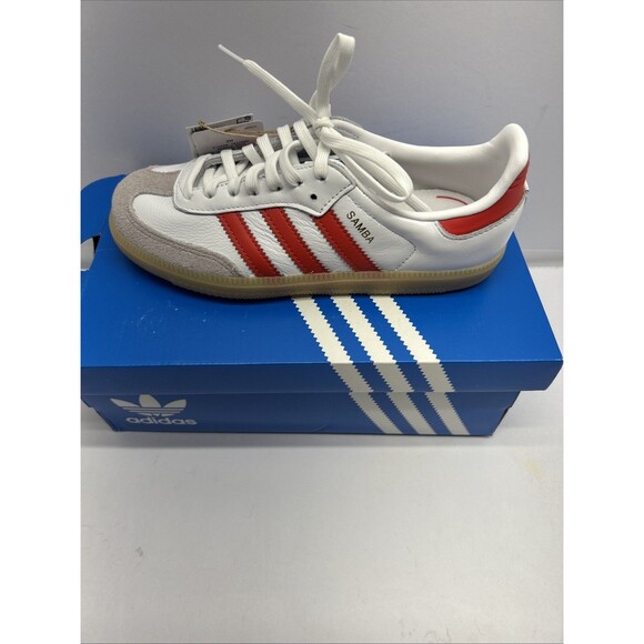 adidas Samba OG C Boys 3 White / Collegiate Red Gum Sole Sneakers Style # JI4465 - Picture 1 of 9